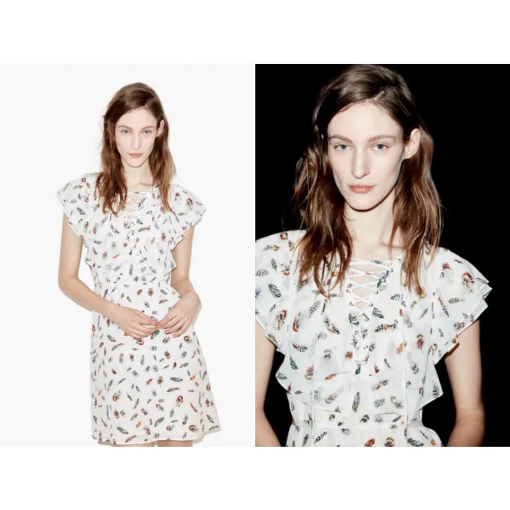 The Kooples Feather 100% Silk Mini‎ Dress XXS Frenchcore European Runway